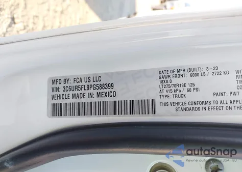 2023 Ram 2500 Laramie 4X4 6'4 Box from USA, damaged, VIN 3C6UR5FL9PG588399
